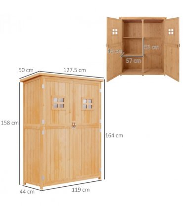 Garden Shed W/Double Door, Pine Wood, 127.5Lx50Wx164H cm — Colour: Nature Wood