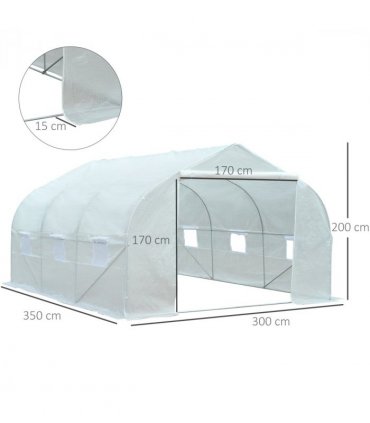 2H x 3.5L x 3W (m) Walk-in Tunnel PE Mesh Greenhouse White — Size: 350cm x 300cm x 200cm