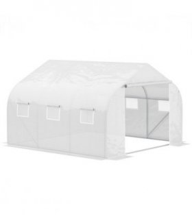 4.5x3x2m PE Mesh Cover Galvanized Metal Frame Walk-In Greenhouse White — Size: 445cm x 299cm x 200cm