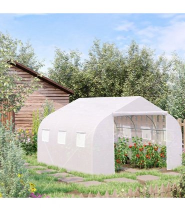 4.5x3x2m PE Mesh Cover Galvanized Metal Frame Walk-In Greenhouse White — Size: 445cm x 299cm x 200cm