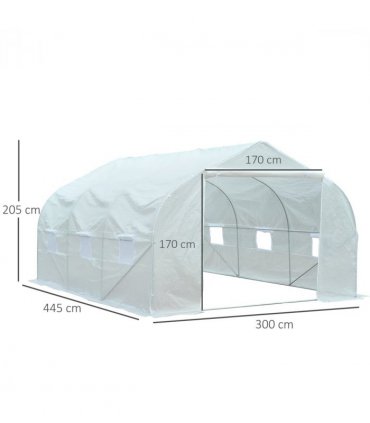 4.5x3x2m PE Mesh Cover Galvanized Metal Frame Walk-In Greenhouse White — Size: 445cm x 299cm x 200cm