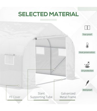 4.5x3x2m PE Mesh Cover Galvanized Metal Frame Walk-In Greenhouse White — Size: 445cm x 299cm x 200cm
