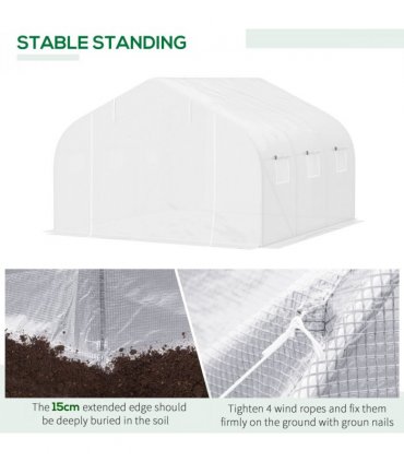 4.5x3x2m PE Mesh Cover Galvanized Metal Frame Walk-In Greenhouse White — Size: 445cm x 299cm x 200cm