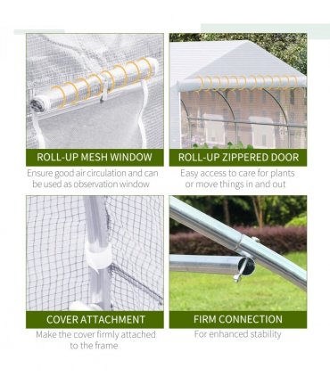4.5x3x2m PE Mesh Cover Galvanized Metal Frame Walk-In Greenhouse White — Size: 445cm x 299cm x 200cm