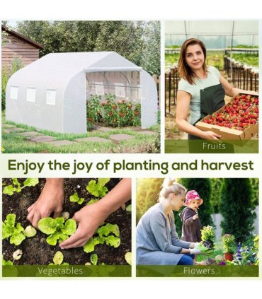 4.5x3x2m PE Mesh Cover Galvanized Metal Frame Walk-In Greenhouse White — Size: 445cm x 299cm x 200cm