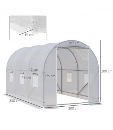 3.5 L x 2 W x 2H m Walk-in Greenhouse-White PE — Size: 3.5m x 2m x 2m