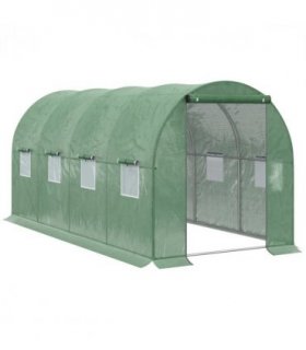 4x2 m Polytunnel Walk-in Greenhouse with Zip Door and Windows-Green — Size: 395cm x 197cm x 197cm