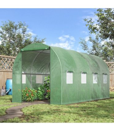 4x2 m Polytunnel Walk-in Greenhouse with Zip Door and Windows-Green — Size: 395cm x 197cm x 197cm