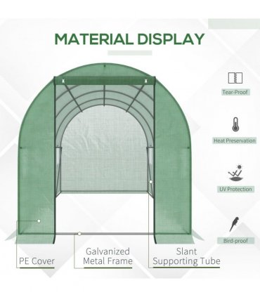 4x2 m Polytunnel Walk-in Greenhouse with Zip Door and Windows-Green — Size: 395cm x 197cm x 197cm