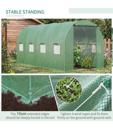 4x2 m Polytunnel Walk-in Greenhouse with Zip Door and Windows-Green — Size: 395cm x 197cm x 197cm