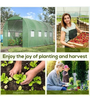 4x2 m Polytunnel Walk-in Greenhouse with Zip Door and Windows-Green — Size: 395cm x 197cm x 197cm