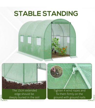 3x2 m Polytunnel Walk-in Greenhous-Green — Size: 300cm x 200cm x 200cm