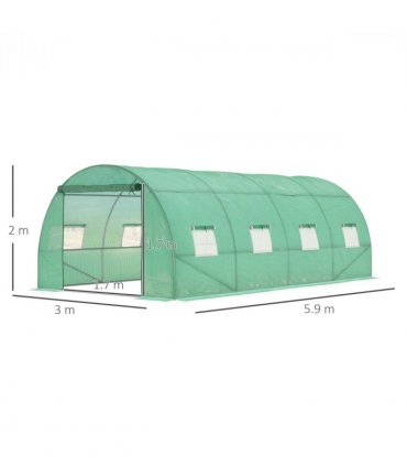 Walk in Polytunnel Outdoor Garden Greenhouse Windows and Doors (6 x 3M) Outsunny — Size: 590cm x 300cm x 200cm