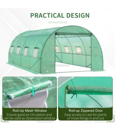 Walk in Polytunnel Outdoor Garden Greenhouse Windows and Doors (6 x 3M) Outsunny — Size: 590cm x 300cm x 200cm
