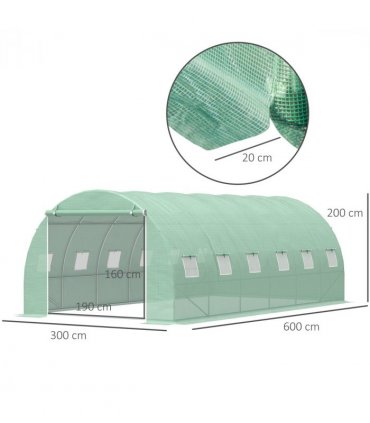 Walk-in Greenhouse, 6 x 3 M-Green — Size: 6m x 3m x 1.9m