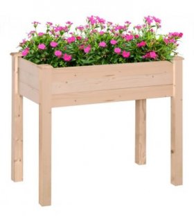 Fir Wood Raised Rectangular Plant Stand Oak Tone — Size: 86cm x 46cm x 76cm