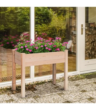 Fir Wood Raised Rectangular Plant Stand Oak Tone — Size: 86cm x 46cm x 76cm