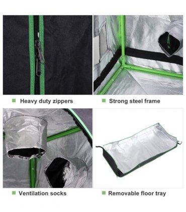 Hydroponic Plant Grow Tent W/ Window Tool Bag, 60L x 60W x 140Hcm-Black/Green — Size: 60cm x 60cm x 140cm