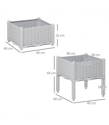 2 Set Garden Raised Bed Elevated Patio Flower Planter Box PP Vegetables Grey