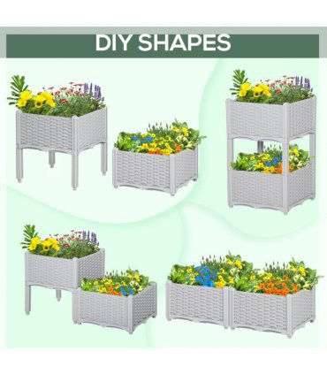 2 Set Garden Raised Bed Elevated Patio Flower Planter Box PP Vegetables Grey