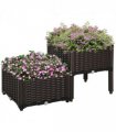 PP Set Of 2 Raised Outdoor Garden Planter Box Brown
