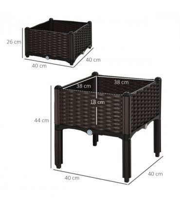 PP Set Of 2 Raised Outdoor Garden Planter Box Brown