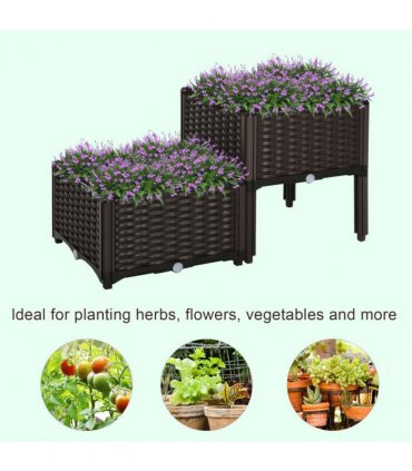 PP Set Of 2 Raised Outdoor Garden Planter Box Brown