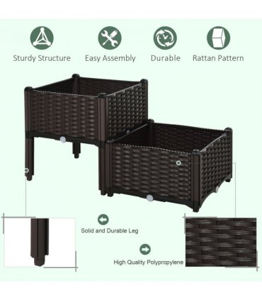 PP Set Of 2 Raised Outdoor Garden Planter Box Brown