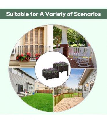 PP Set Of 2 Raised Outdoor Garden Planter Box Brown