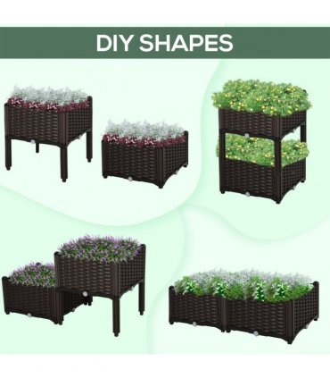 PP Set Of 2 Raised Outdoor Garden Planter Box Brown