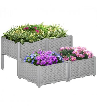 Set of 4 Garden Raised Bed Elevated Patio Flower Planter Box PP Vegetables Grey