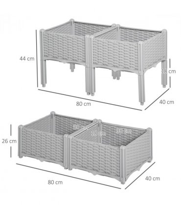 Set of 4 Garden Raised Bed Elevated Patio Flower Planter Box PP Vegetables Grey