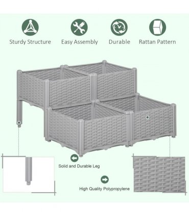 Set of 4 Garden Raised Bed Elevated Patio Flower Planter Box PP Vegetables Grey