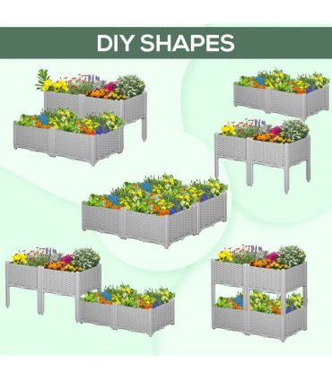Set of 4 Garden Raised Bed Elevated Patio Flower Planter Box PP Vegetables Grey