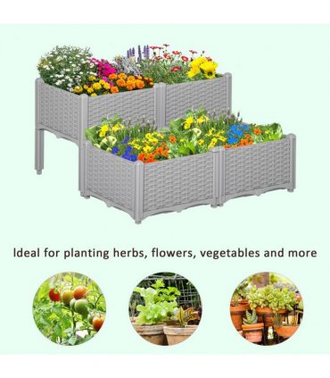Set of 4 Garden Raised Bed Elevated Patio Flower Planter Box PP Vegetables Grey