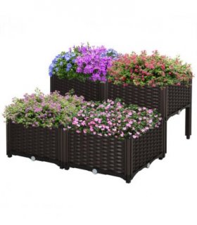 PP Set Of 4 Raised Outdoor Garden Planter Box Brown