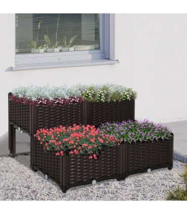 PP Set Of 4 Raised Outdoor Garden Planter Box Brown