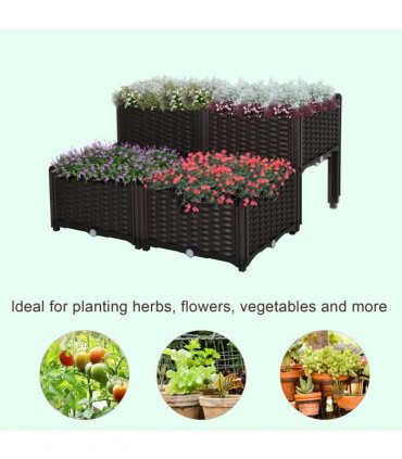 PP Set Of 4 Raised Outdoor Garden Planter Box Brown