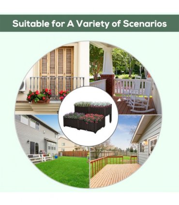 PP Set Of 4 Raised Outdoor Garden Planter Box Brown