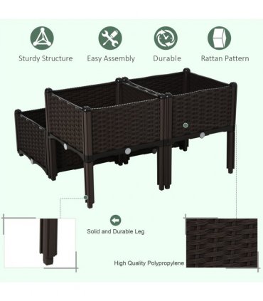PP Set Of 4 Raised Outdoor Garden Planter Box Brown