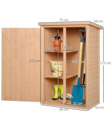 Garden Shed Outdoor Tool Storage w/ 2 Shelve 75 x 56 x115cm Natural — Colour: Natrual Wood Color