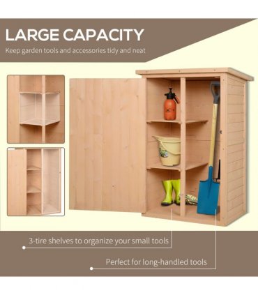 Garden Shed Outdoor Tool Storage w/ 2 Shelve 75 x 56 x115cm Natural — Colour: Natrual Wood Color