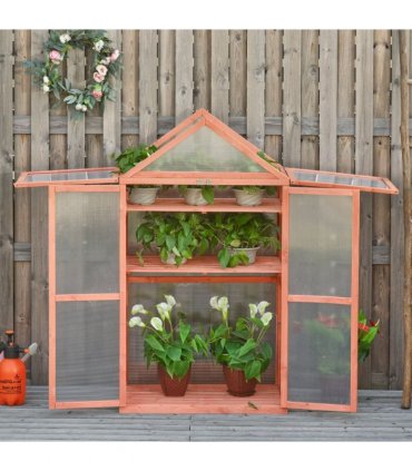 80x47x138cm Wood Cold Frame Greenhouse for Plants PC Board Orange
