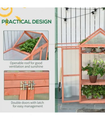 80x47x138cm Wood Cold Frame Greenhouse for Plants PC Board Orange
