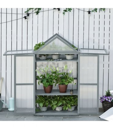 80x47x138cm Wood Cold Frame Greenhouse for Plants PC Board Grey