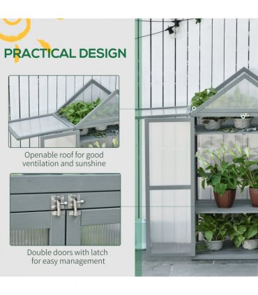 80x47x138cm Wood Cold Frame Greenhouse for Plants PC Board Grey