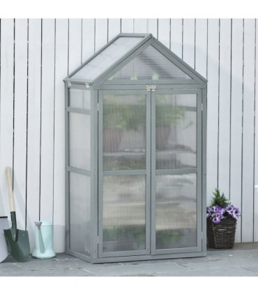 80x47x138cm Wood Cold Frame Greenhouse for Plants PC Board Grey