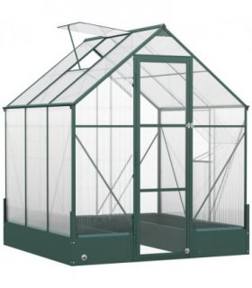 Outsunny Walk-in Greenhouse Garden Polycarbonate Aluminium w/ Smart Window 6x6ft — Size: 190cm x 190cm x 220cm