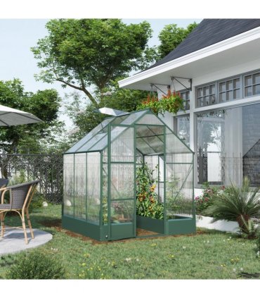 Outsunny Walk-in Greenhouse Garden Polycarbonate Aluminium w/ Smart Window 6x6ft — Size: 190cm x 190cm x 220cm