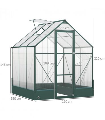 Outsunny Walk-in Greenhouse Garden Polycarbonate Aluminium w/ Smart Window 6x6ft — Size: 190cm x 190cm x 220cm